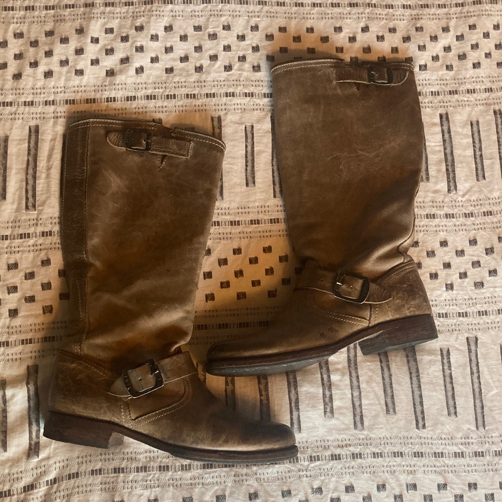 Frye Tan Leather Mid-Calf Boots